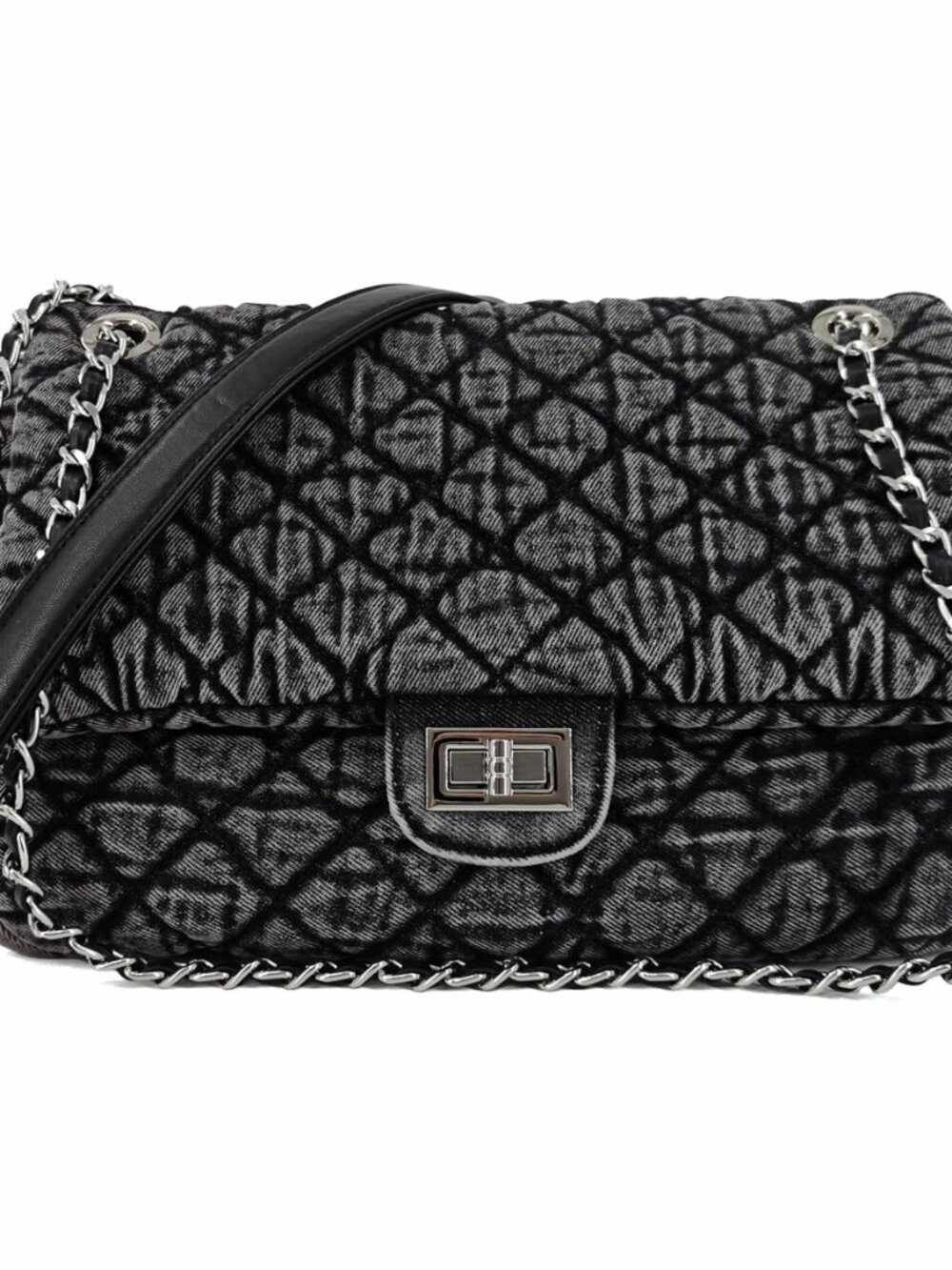 Large Vintage Washed Denim Quilted Shoulder Hobo Bag for Women
